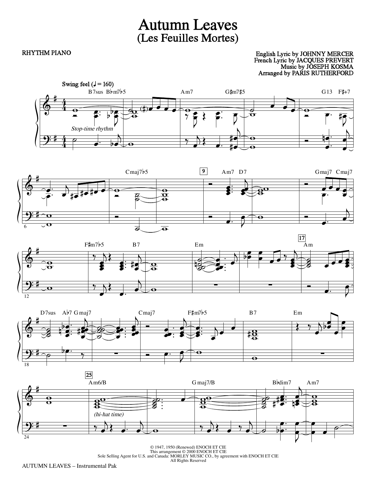 Learn to play Paris Rutherford Autumn Leaves - Rhythm Piano sheet music for Choir Instrumental Pak in minutes. Price: 8.9900$ Paris Rutherford Autumn Leaves - Rhythm Piano sheet music notes and chords arranged for Choir Instrumental Pak