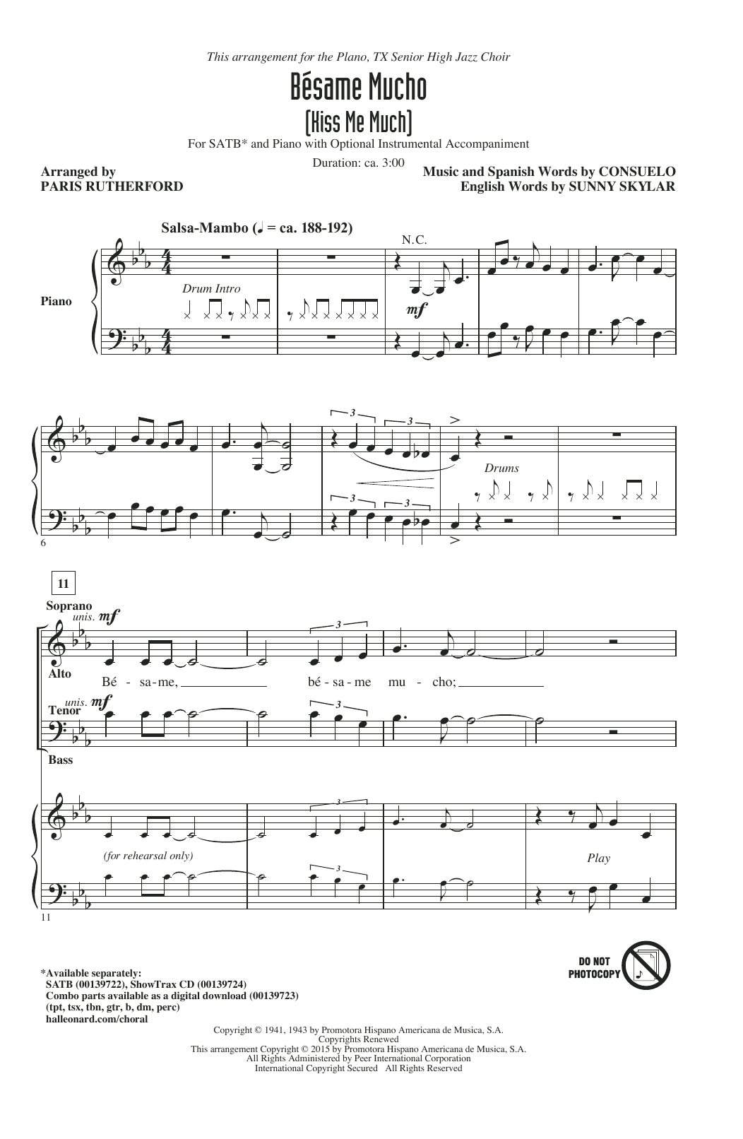 Paris Rutherford Bésame Mucho (Kiss Me Much) sheet music notes and chords. Download Printable PDF.