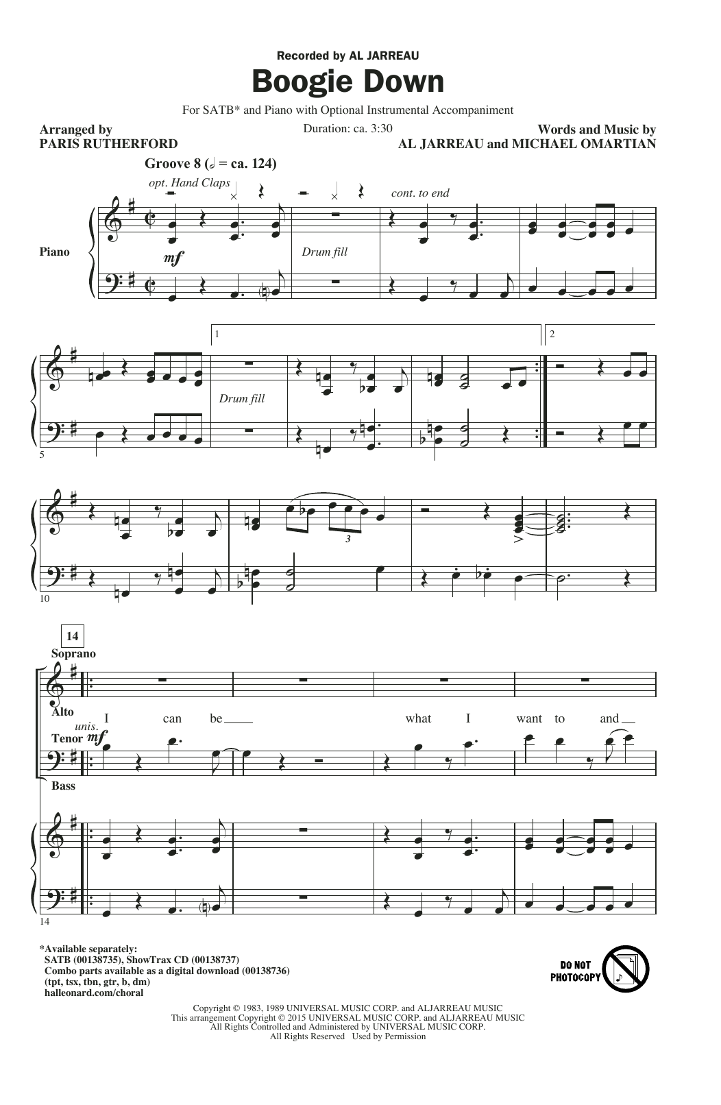 Al Jarreau Boogie Down (arr. Paris Rutherford) sheet music notes and chords arranged for SATB Choir