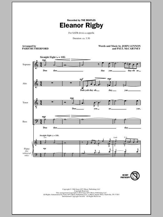 Paris Rutherford Eleanor Rigby sheet music notes and chords. Download Printable PDF.