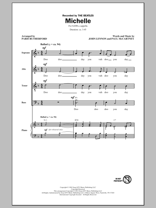 The Beatles Michelle (arr. Paris Rutherford) sheet music notes and chords. Download Printable PDF.