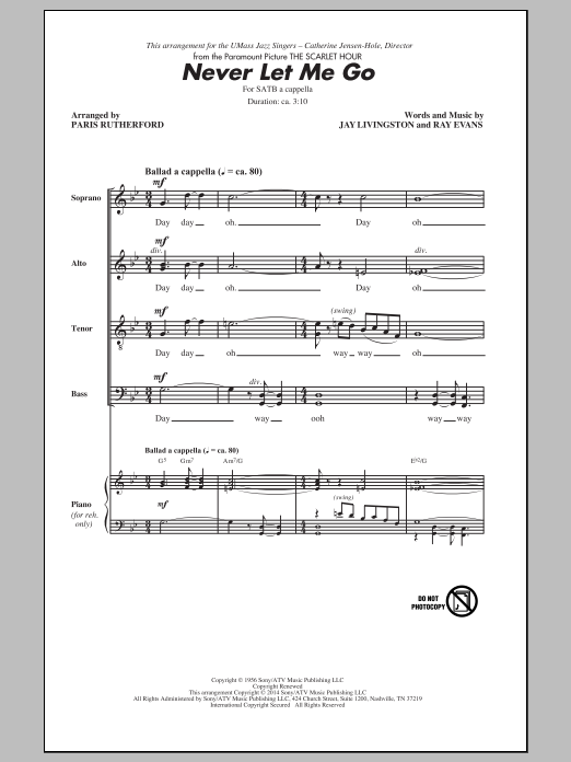 Dinah Washington Never Let Me Go (arr. Paris Rutherford) sheet music notes and chords. Download Printable PDF.