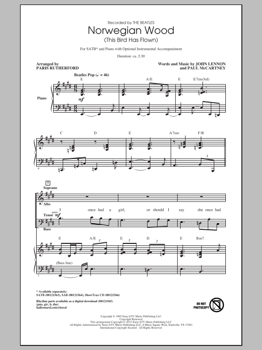 The Beatles Norwegian Wood (This Bird Has Flown) (arr. Paris Rutherford) sheet music notes and chords. Download Printable PDF.