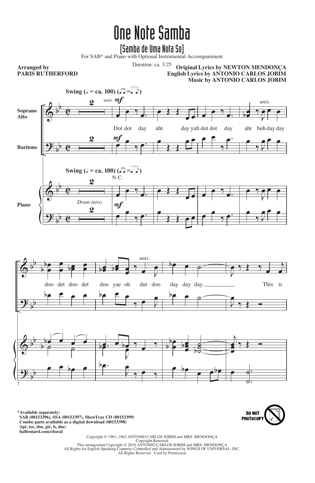 Paris Rutherford One Note Samba (Samba De Uma Nota So) sheet music notes and chords. Download Printable PDF.