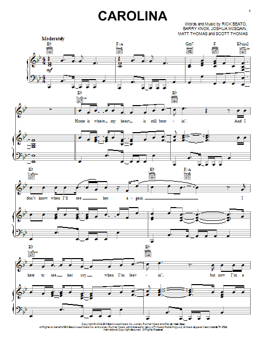 Learn to play Parmalee Carolina sheet music for Piano, Vocal & Guitar Chords (Right-Hand Melody) in minutes. Price: 7.8900$ Parmalee Carolina sheet music notes and chords arranged for Piano, Vocal & Guitar Chords (Right-Hand Melody)
