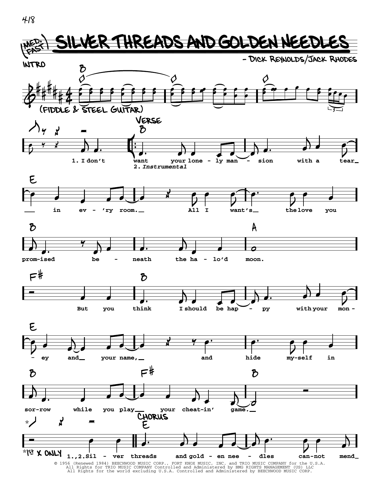 Learn to play Parton Lynn Wynette Silver Threads And Golden Needles sheet music for Real Book – Melody, Lyrics & Chords in minutes. Price: 5.9900$ Parton Lynn Wynette Silver Threads And Golden Needles sheet music notes and chords arranged for Real Book – Melody, Lyrics & Chords
