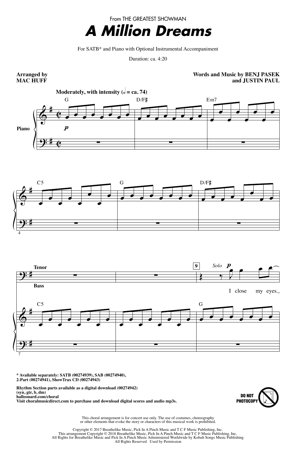 Pasek & Paul A Million Dreams (from The Greatest Showman) (arr. Mac Huff) sheet music notes and chords. Download Printable PDF.