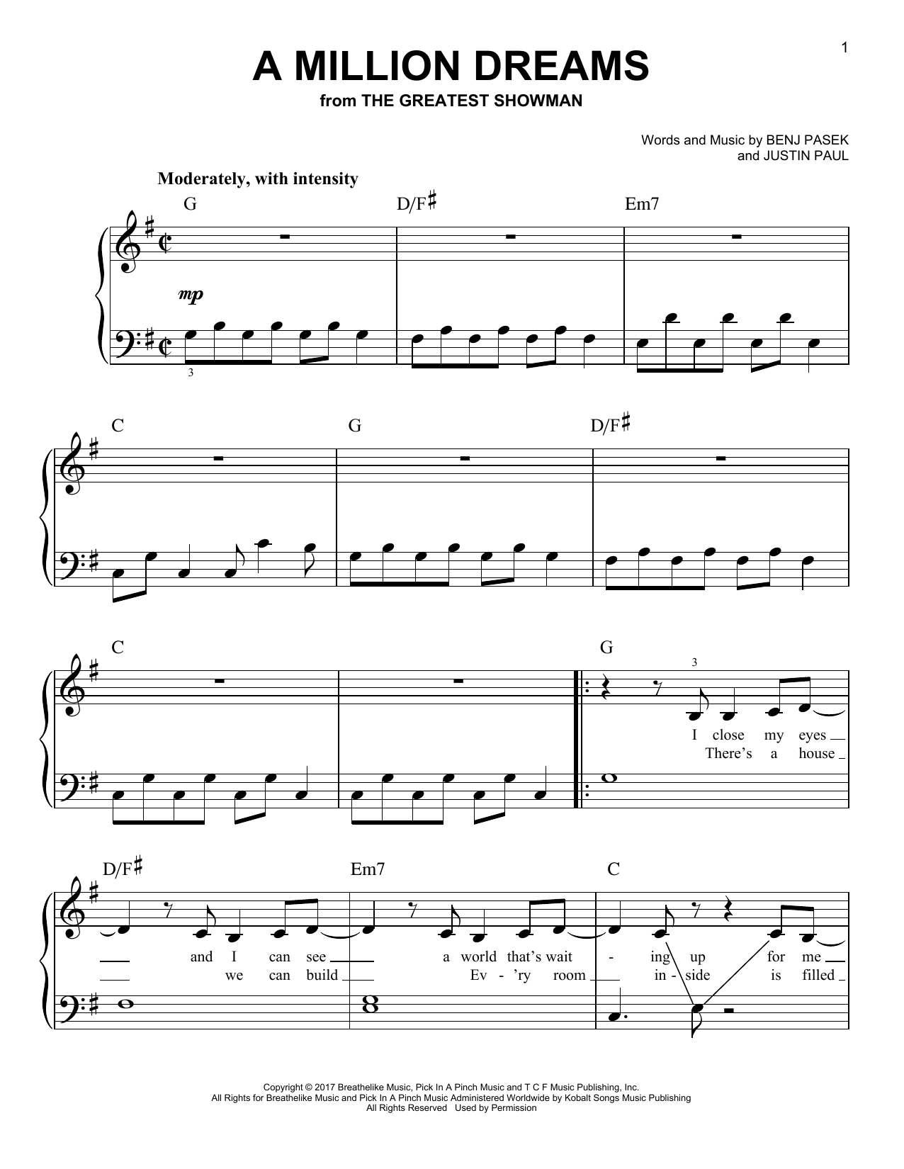 Pasek & Paul A Million Dreams (From The Greatest Showman) sheet music notes and chords. Download Printable PDF.