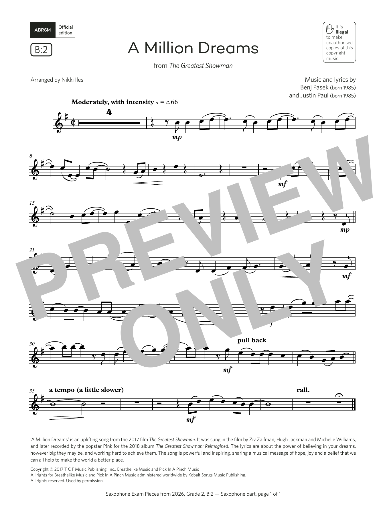Learn to play Pasek & Paul A Million Dreams (Grade 2, list B2, from the ABRSM Saxophone Syllabus from 2026) sheet music for Alto Sax Solo in minutes. Price: 5.9900$ Pasek & Paul A Million Dreams (Grade 2, list B2, from the ABRSM Saxophone Syllabus from 2026) sheet music notes and chords arranged for Alto Sax Solo