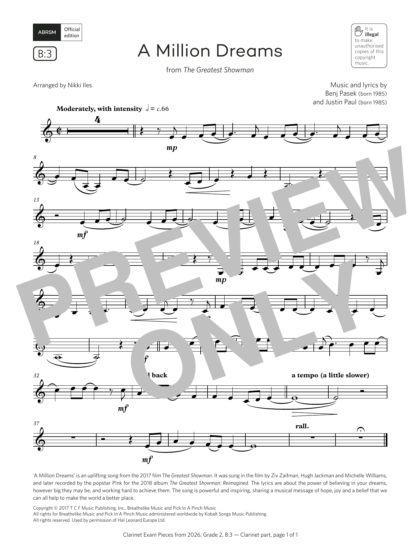 Learn to play Pasek & Paul A Million Dreams (Grade 2, list B3, from the ABRSM Clarinet Syllabus from 2026) sheet music for Clarinet Solo in minutes. Price: 5.9900$ Pasek & Paul A Million Dreams (Grade 2, list B3, from the ABRSM Clarinet Syllabus from 2026) sheet music notes and chords arranged for Clarinet Solo