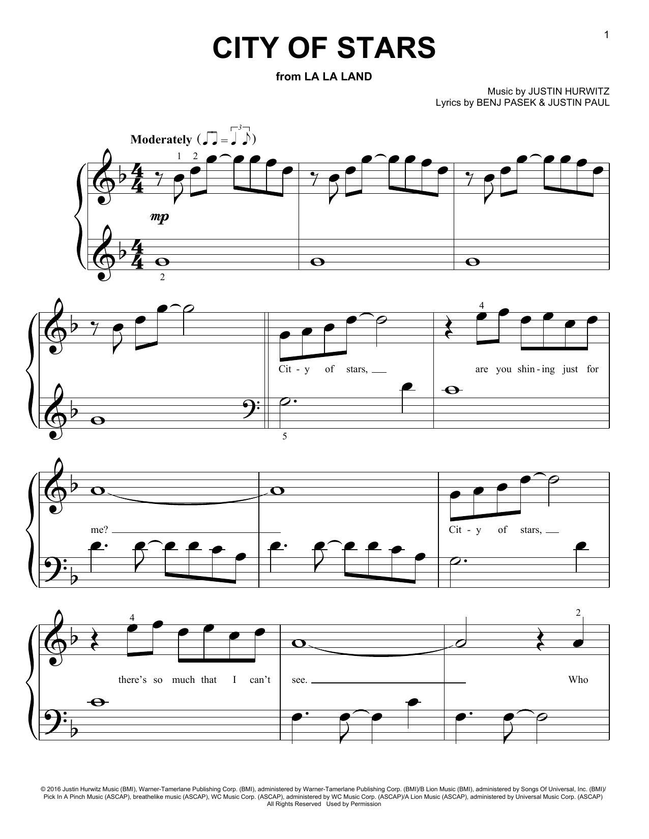 Ryan Gosling & Emma Stone City Of Stars (from La La Land) sheet music notes and chords. Download Printable PDF.