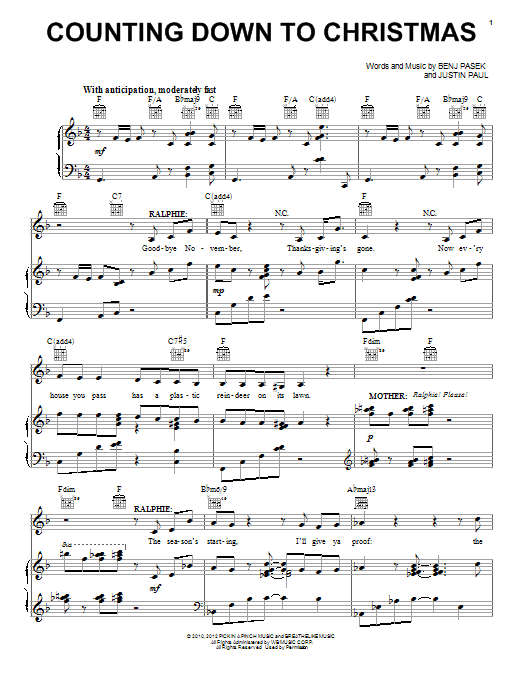 Pasek & Paul Counting Down To Christmas sheet music notes and chords. Download Printable PDF.