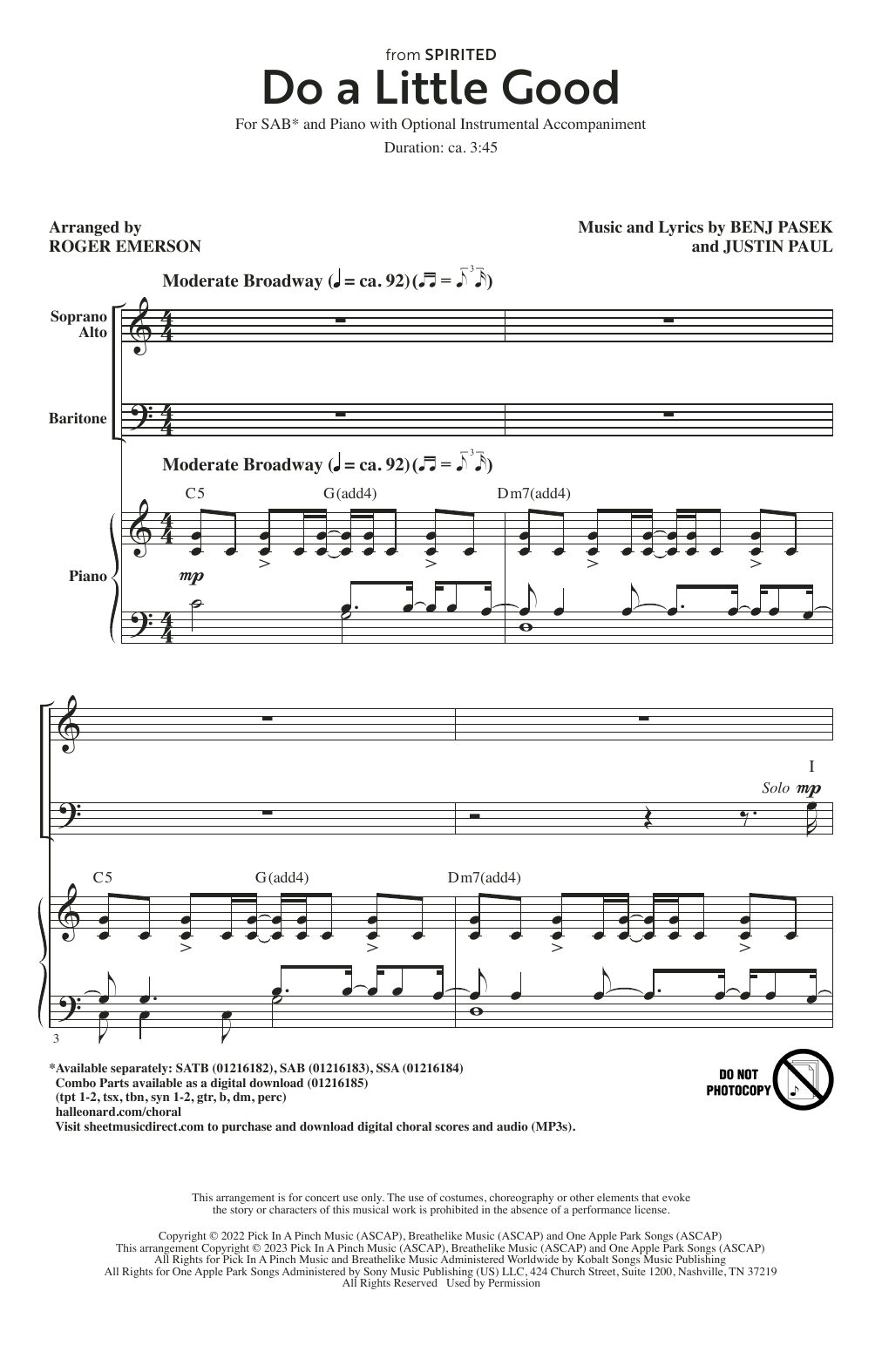 Pasek & Paul Do A Little Good (from Spirited) (arr. Roger Emerson) sheet music notes and chords. Download Printable PDF.