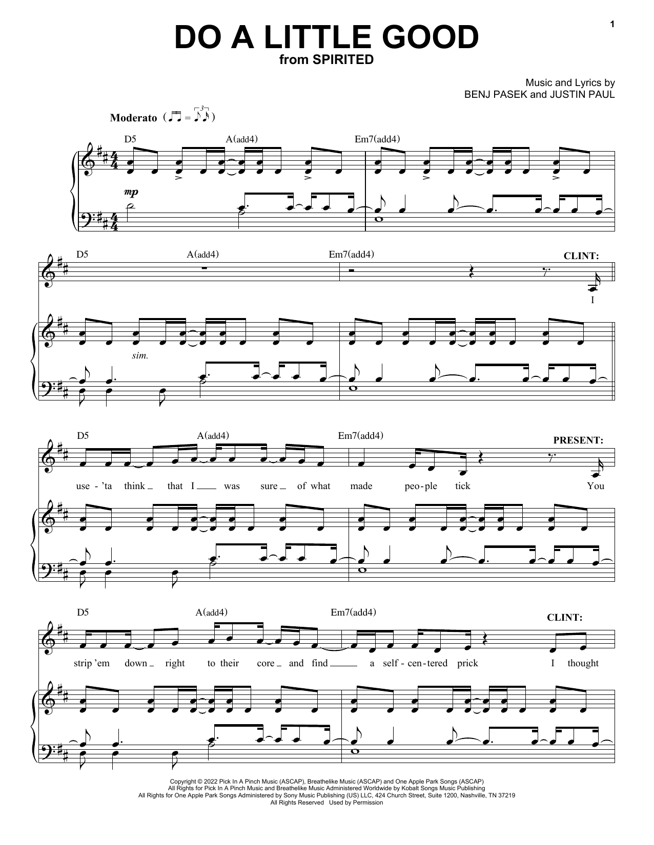 Pasek & Paul Do A Little Good (from Spirited) sheet music notes and chords. Download Printable PDF.