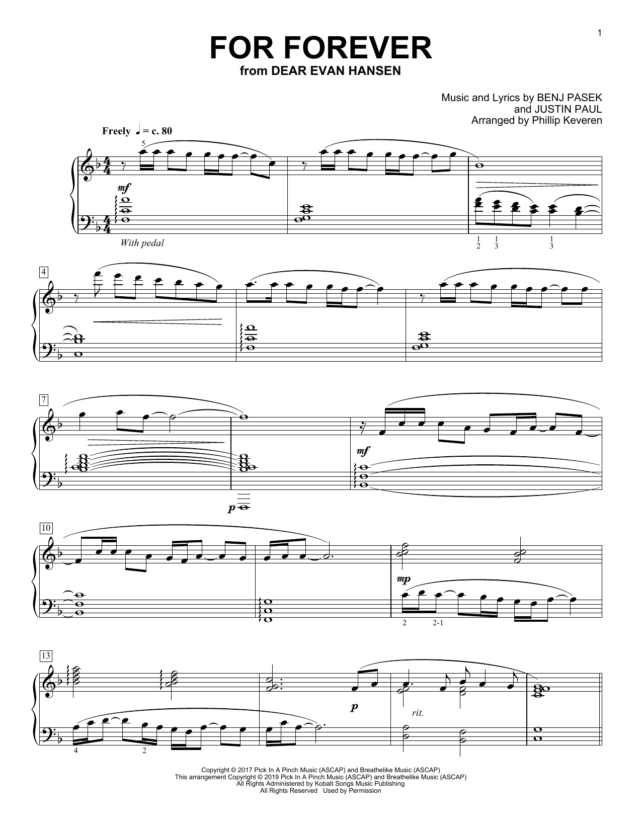 Pasek & Paul For Forever [Classical version] (from Dear Evan Hansen) (arr. Phillip Keveren) sheet music notes and chords. Download Printable PDF.