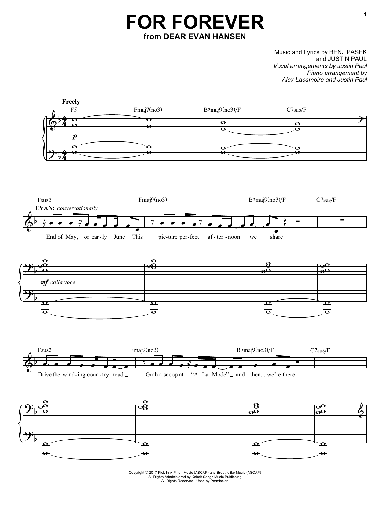 Pasek & Paul For Forever (from Dear Evan Hansen) sheet music notes and chords. Download Printable PDF.