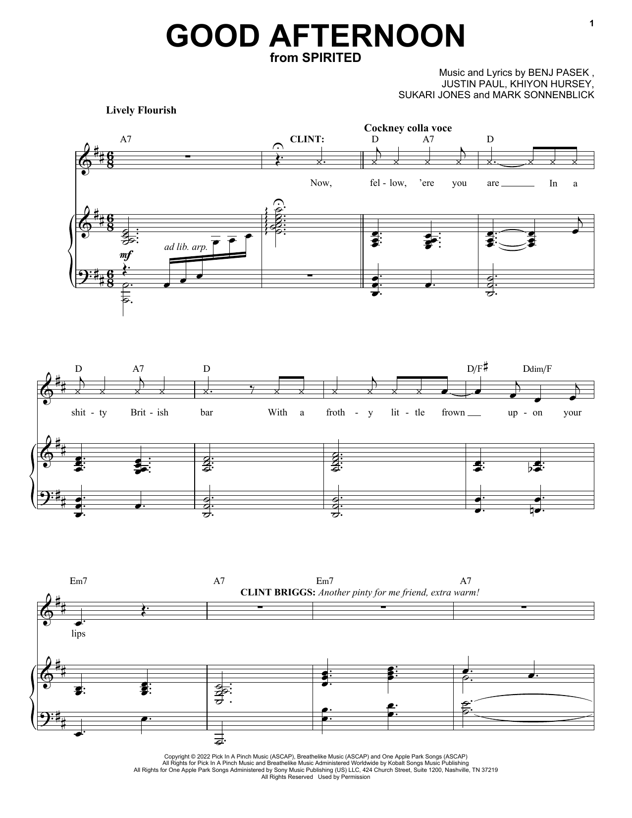 Pasek & Paul Good Afternoon (from Spirited) sheet music notes and chords. Download Printable PDF.