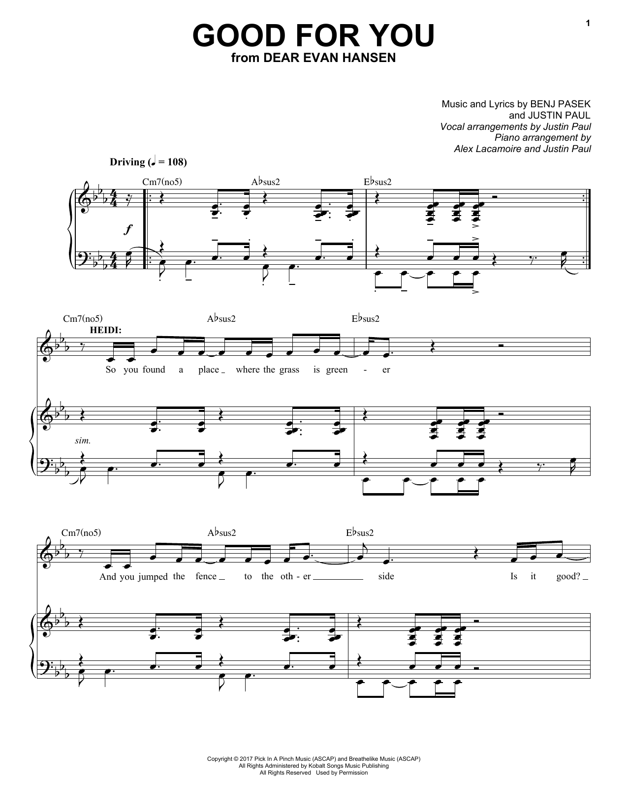 Pasek & Paul Good For You (from Dear Evan Hansen) sheet music notes and chords. Download Printable PDF.