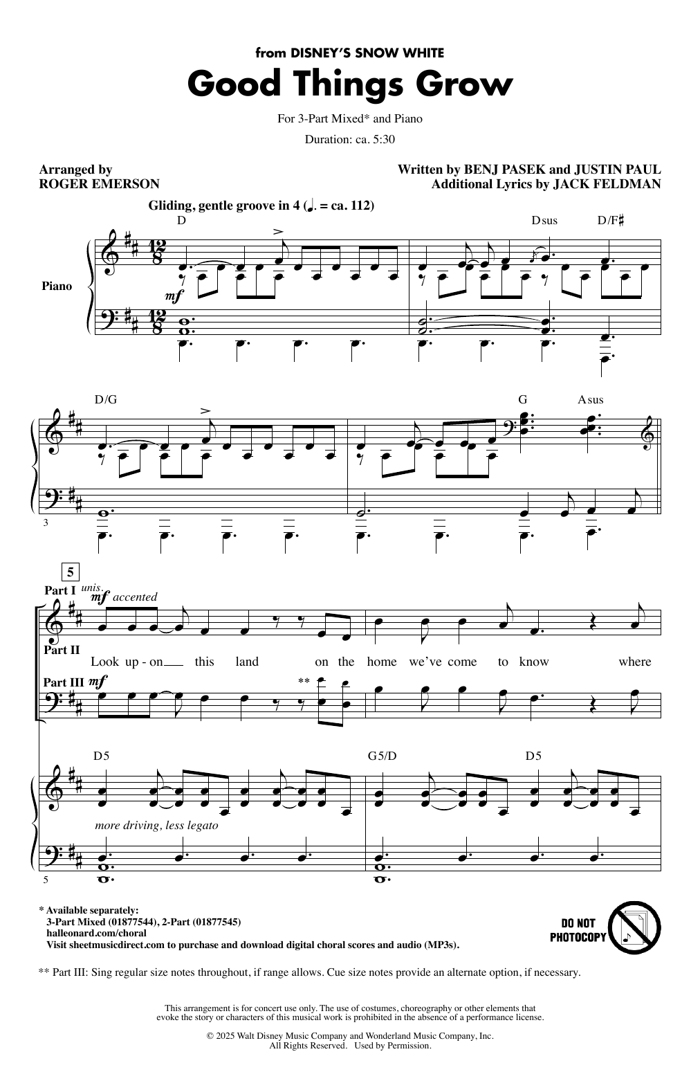 Learn to play Pasek & Paul Good Things Grow (from Snow White) (arr. Roger Emerson) sheet music for 3-Part Mixed Choir in minutes. Price: 3.9900$ Pasek & Paul Good Things Grow (from Snow White) (arr. Roger Emerson) sheet music notes and chords arranged for 3-Part Mixed Choir