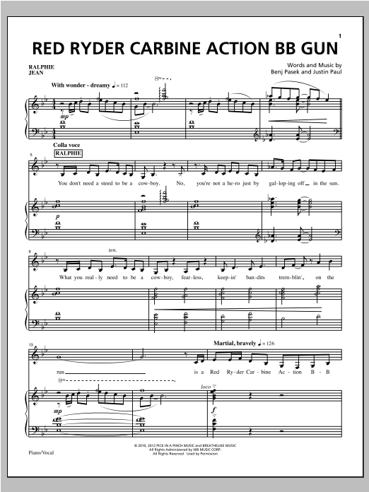 Pasek & Paul Red Ryder Carbine Action BB Gun sheet music notes and chords. Download Printable PDF.