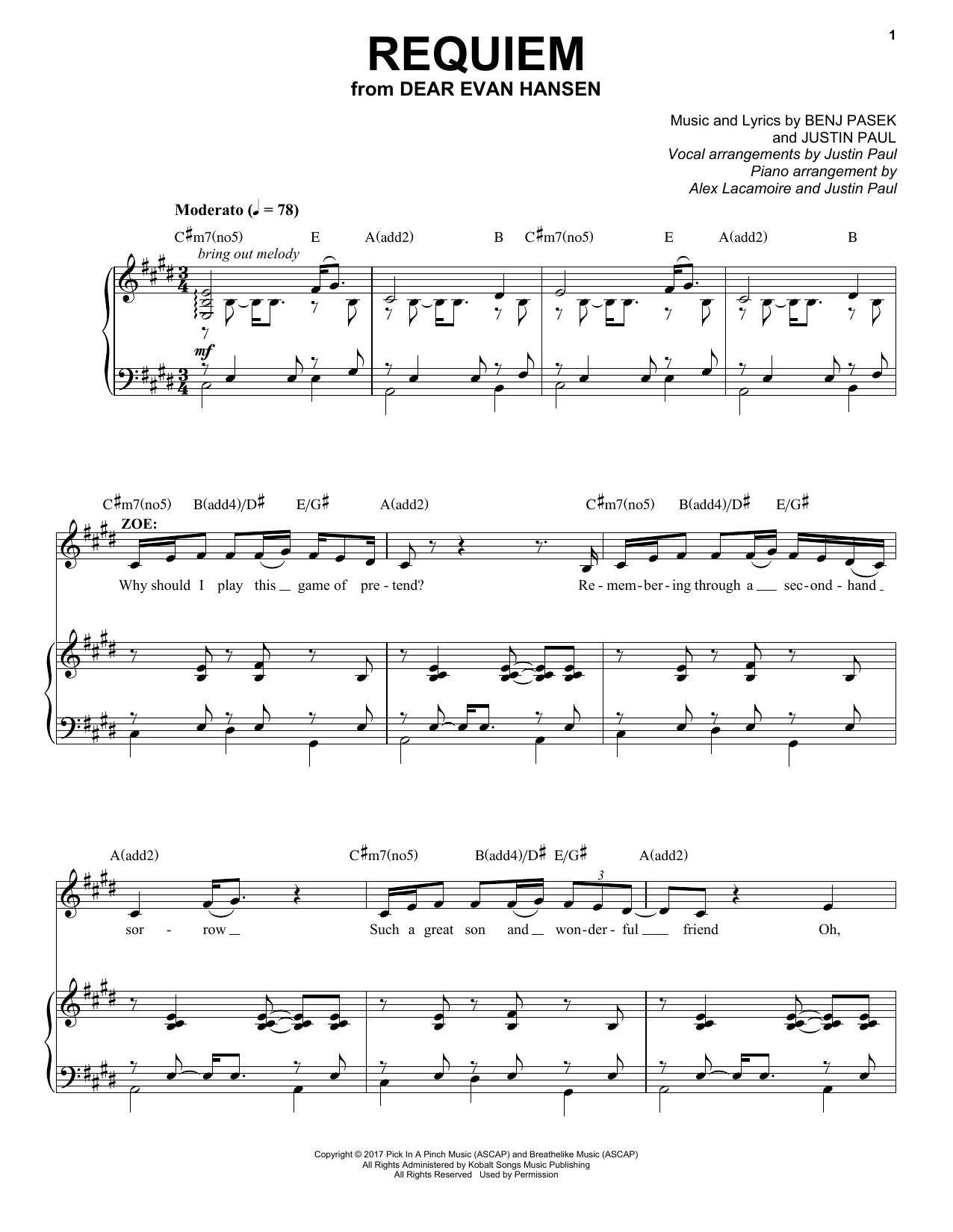 Pasek & Paul Requiem (from Dear Evan Hansen) sheet music notes and chords. Download Printable PDF.