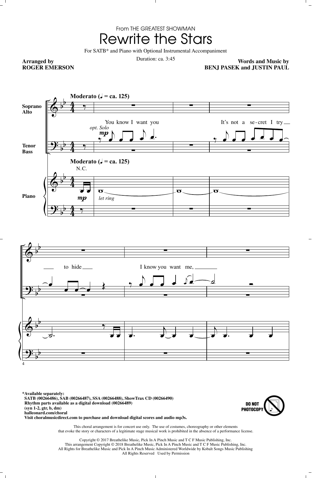 Pasek & Paul Rewrite The Stars (from The Greatest Showman) (arr. Roger Emerson) sheet music notes and chords. Download Printable PDF.