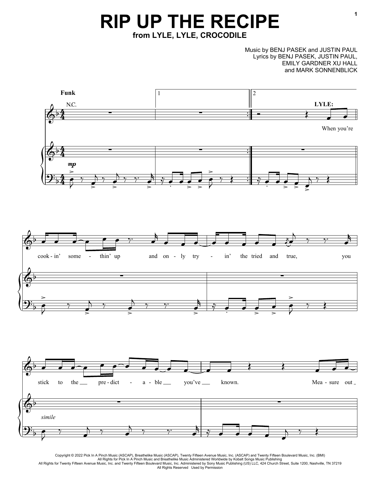 Pasek & Paul Rip Up The Recipe (from Lyle, Lyle, Crocodile) sheet music notes and chords. Download Printable PDF.