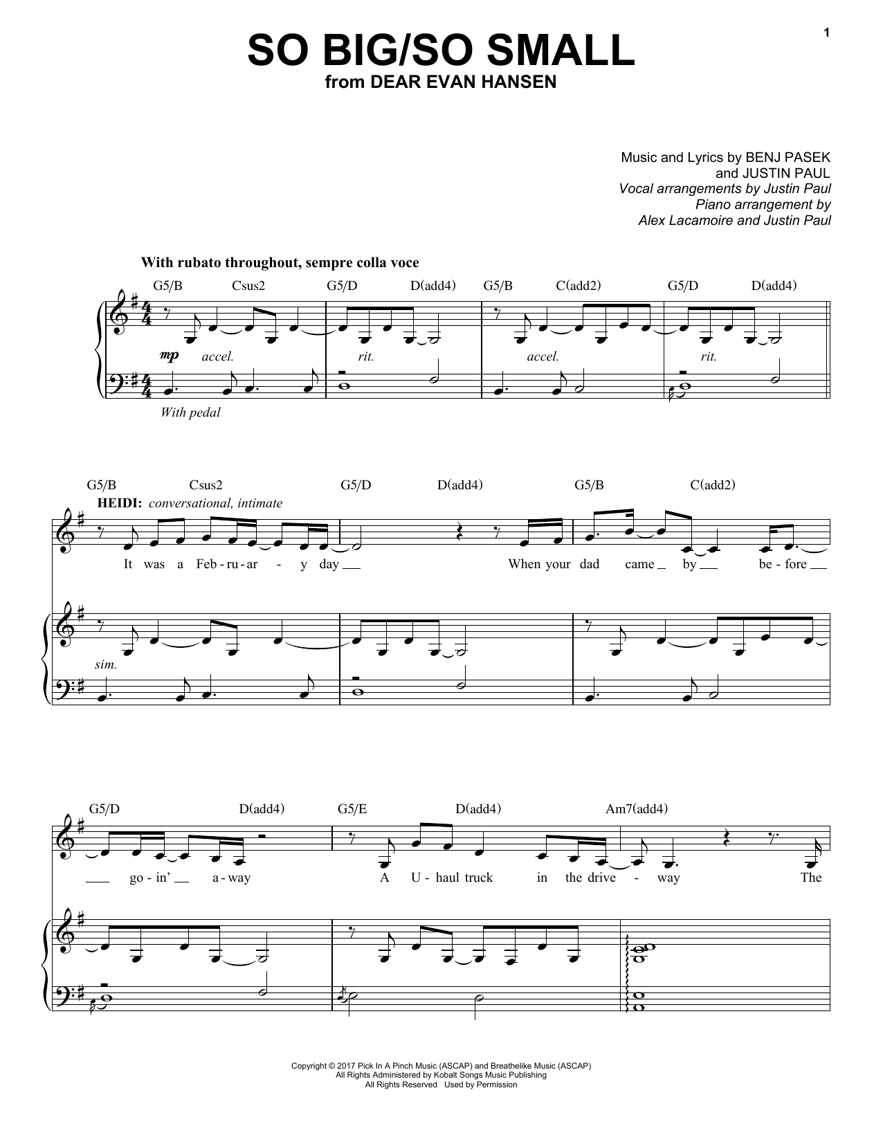 Pasek & Paul So Big/So Small (from Dear Evan Hansen) sheet music notes and chords. Download Printable PDF.