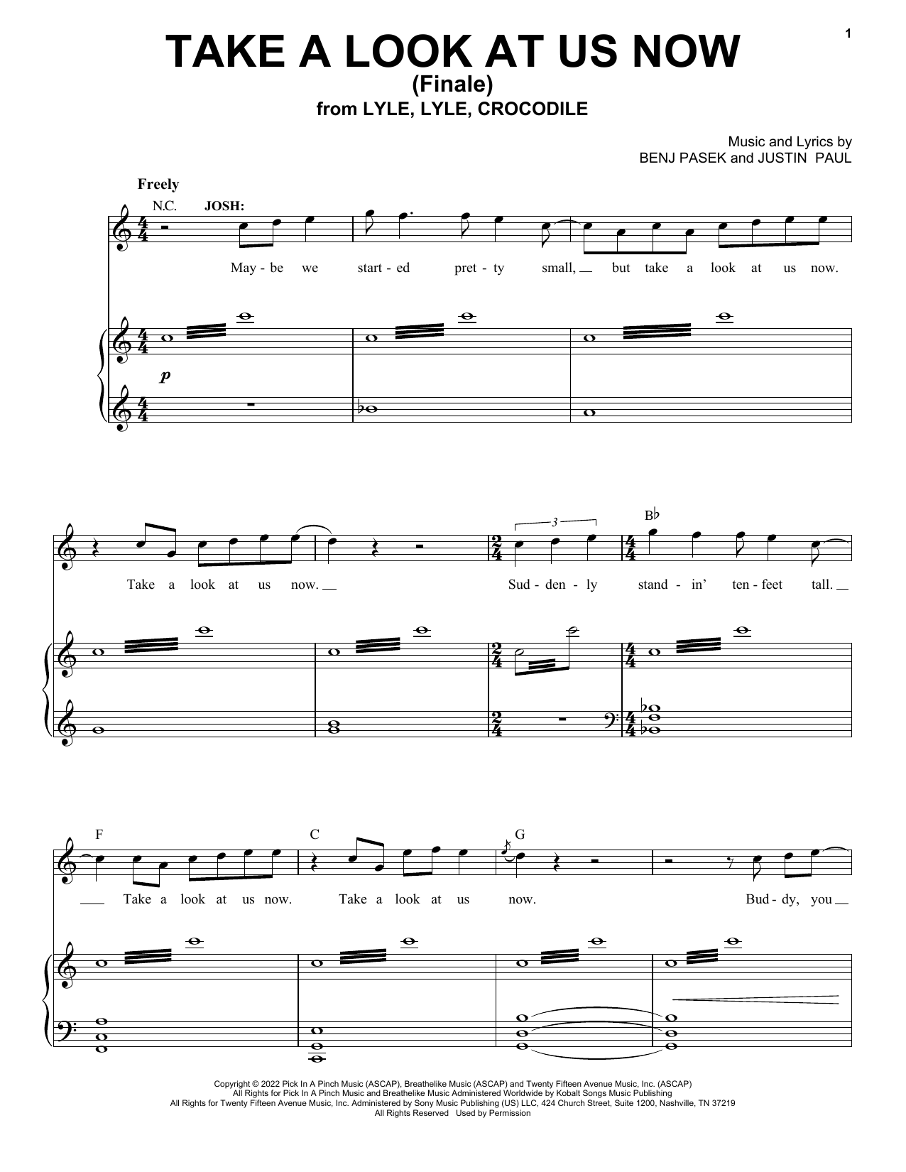 Pasek & Paul Take A Look At Us Now (Finale) (from Lyle, Lyle, Crocodile) sheet music notes and chords arranged for Piano & Vocal