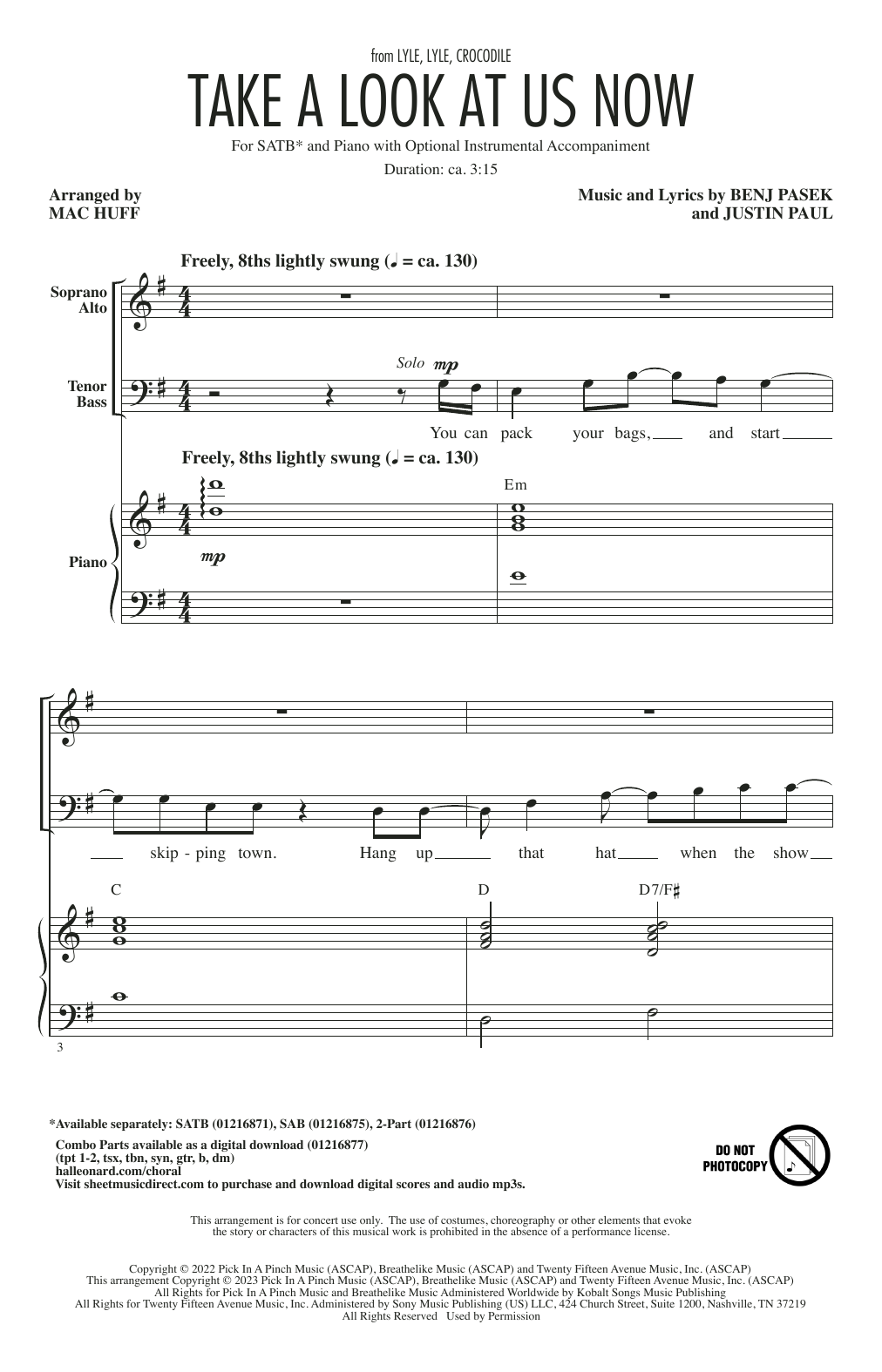 Pasek & Paul Take A Look At Us Now (from Lyle, Lyle, Crocodile) (arr. Mac Huff) sheet music notes and chords. Download Printable PDF.