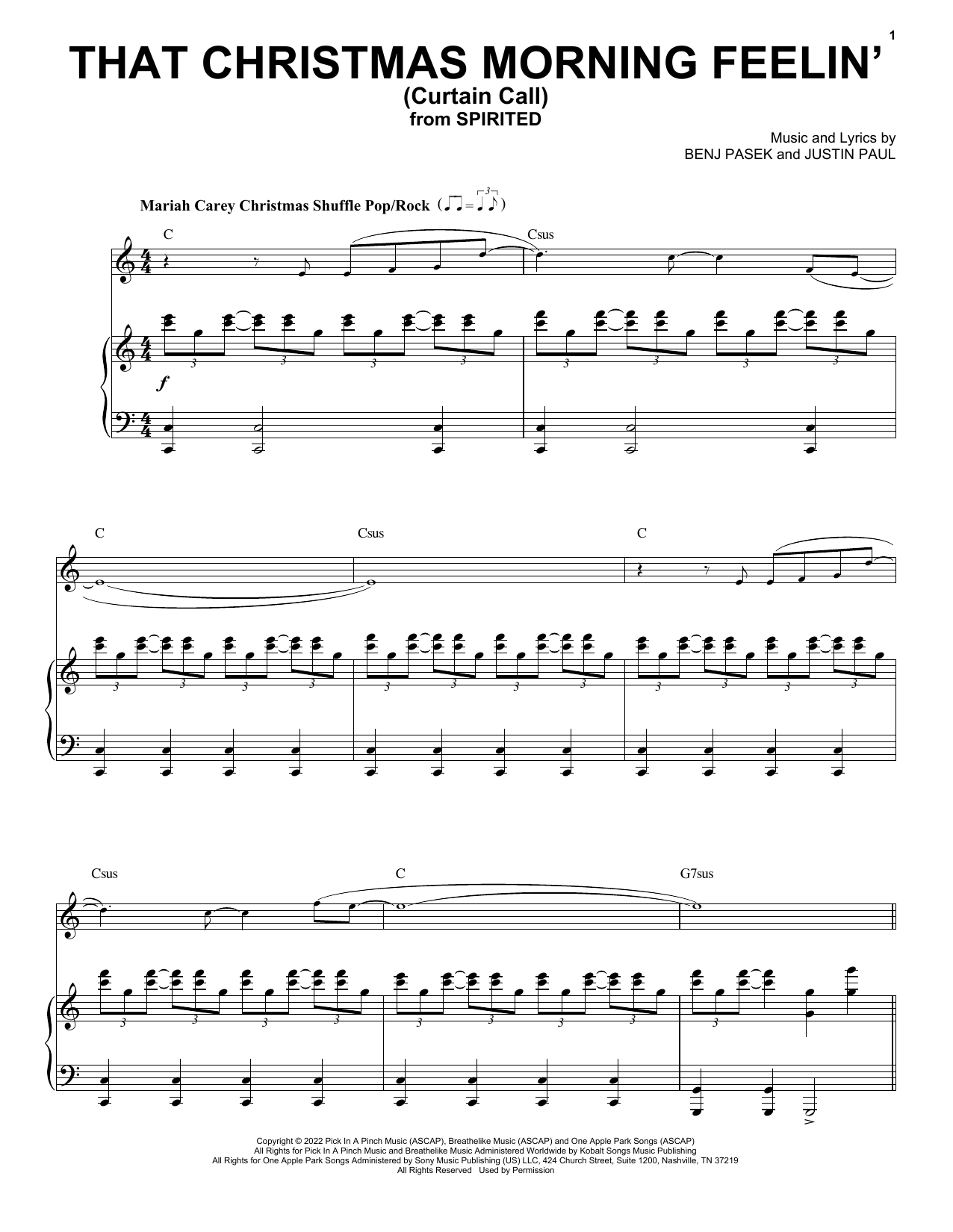 Pasek & Paul That Christmas Morning Feelin' (Curtain Call) (from Spirited) sheet music notes and chords. Download Printable PDF.