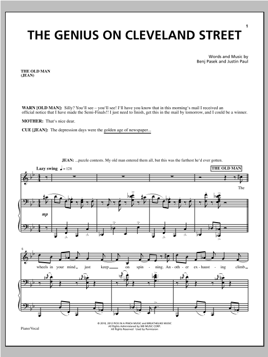 Pasek & Paul The Genius On Cleveland Street sheet music notes and chords arranged for Piano, Vocal & Guitar Chords (Right-Hand Melody)