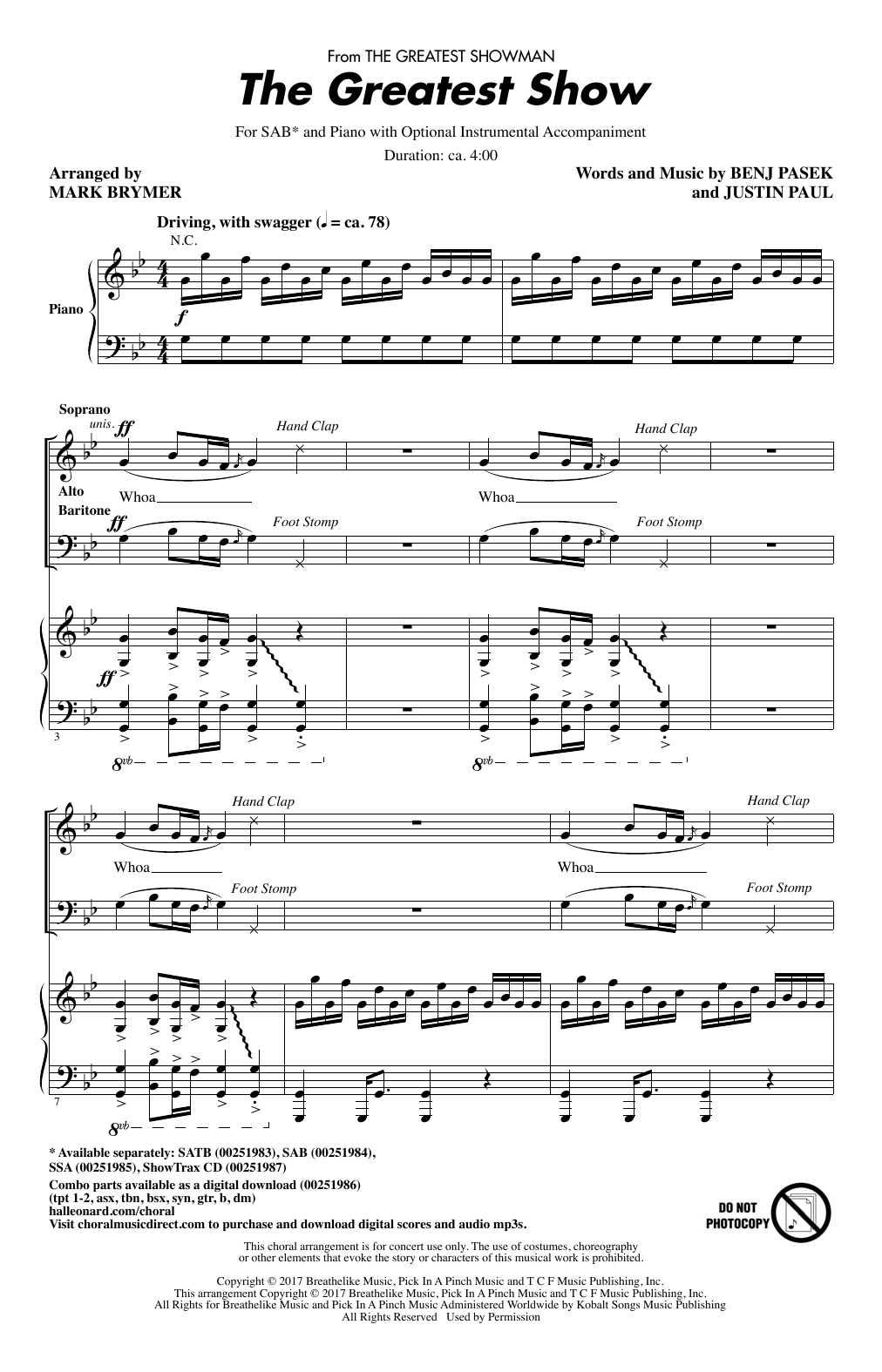 Pasek & Paul The Greatest Show (from The Greatest Showman) (arr. Mark Brymer) sheet music notes and chords. Download Printable PDF.