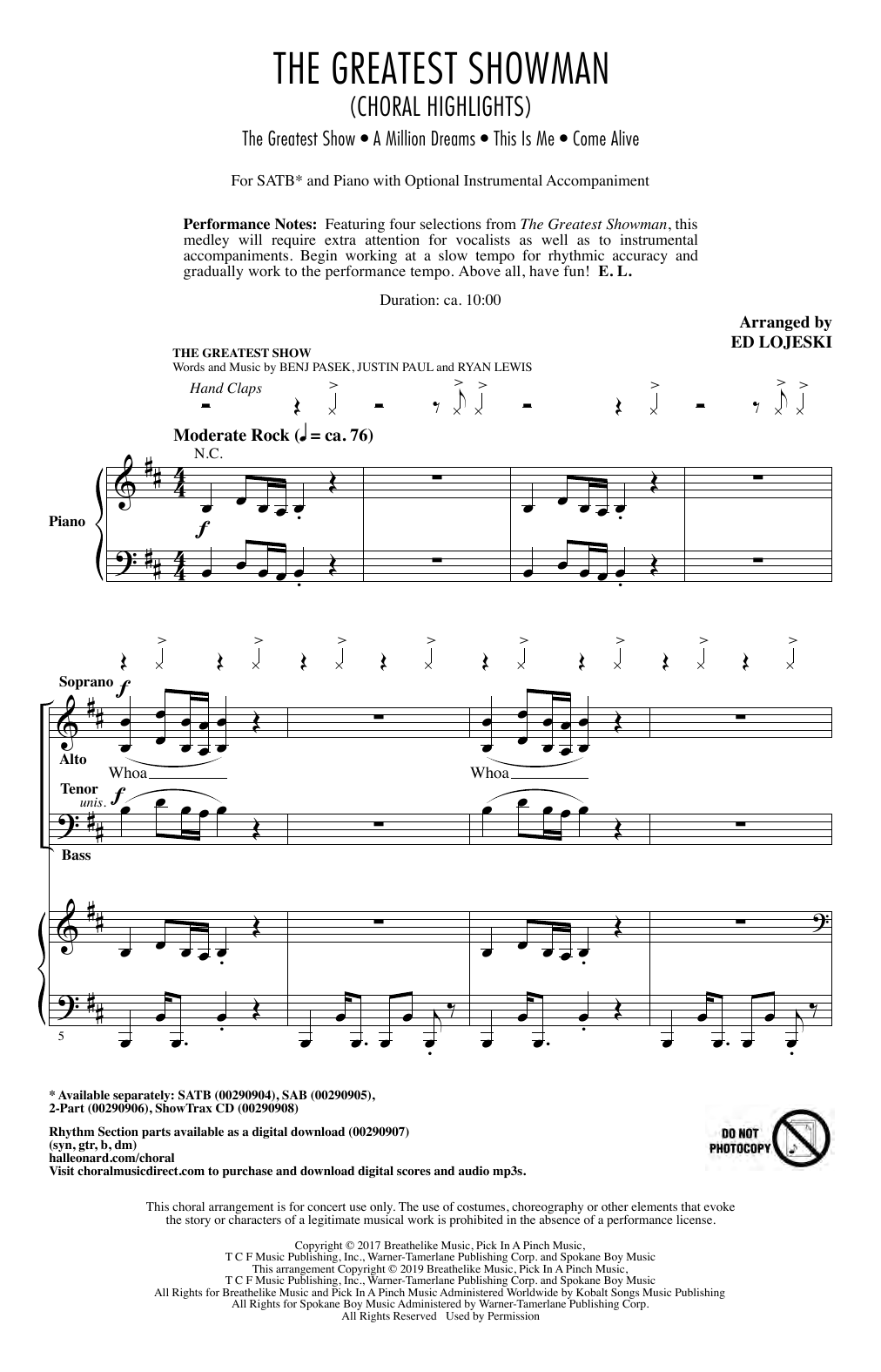 Pasek & Paul The Greatest Showman (Choral Highlights) (arr. Ed Lojeski) sheet music notes and chords. Download Printable PDF.