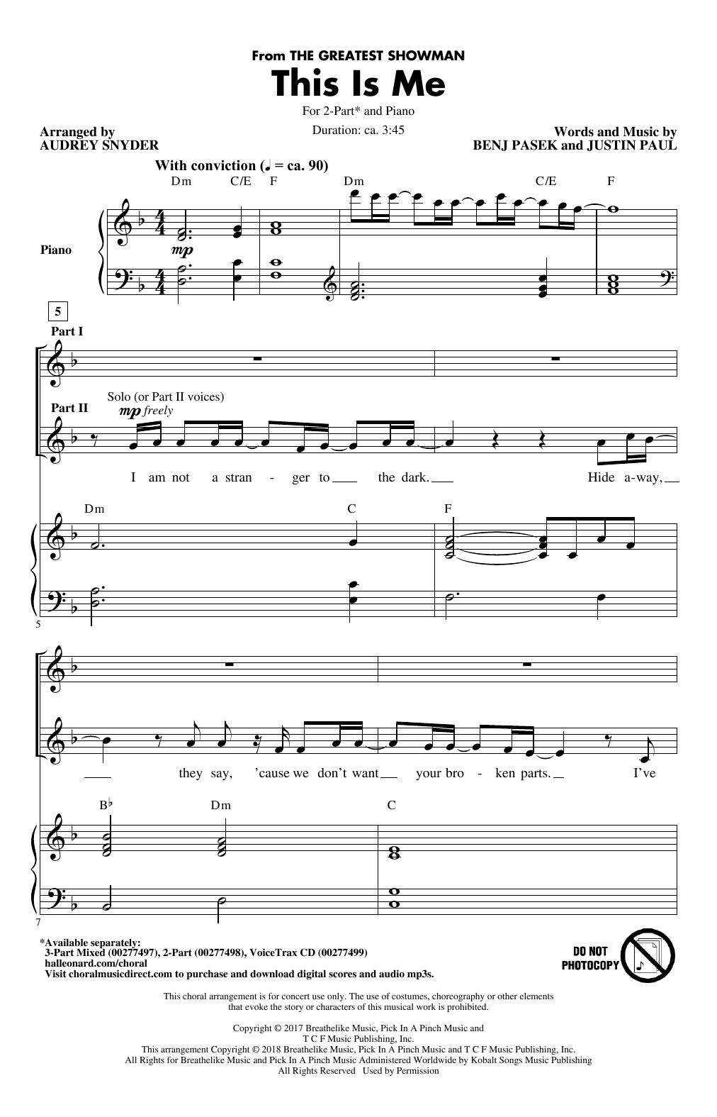 Pasek & Paul This Is Me (from The Greatest Showman) (arr. Audrey Snyder) sheet music notes and chords. Download Printable PDF.