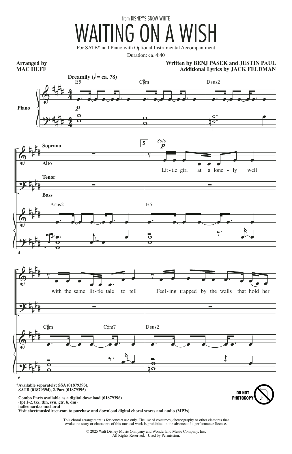 Learn to play Pasek & Paul Waiting On A Wish (from Snow White) (arr. Mac Huff) sheet music for SSA Choir in minutes. Price: 3.9900$ Pasek & Paul Waiting On A Wish (from Snow White) (arr. Mac Huff) sheet music notes and chords arranged for SSA Choir
