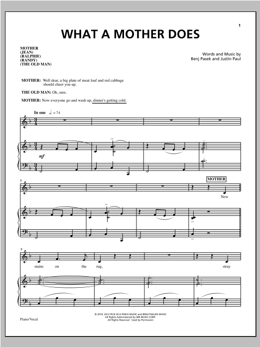 Pasek & Paul What A Mother Does sheet music notes and chords. Download Printable PDF.