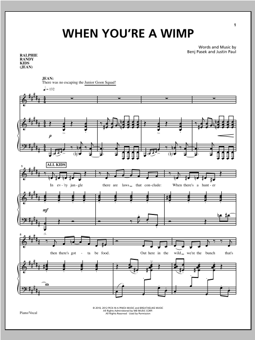 Pasek & Paul When You're A Wimp sheet music notes and chords. Download Printable PDF.