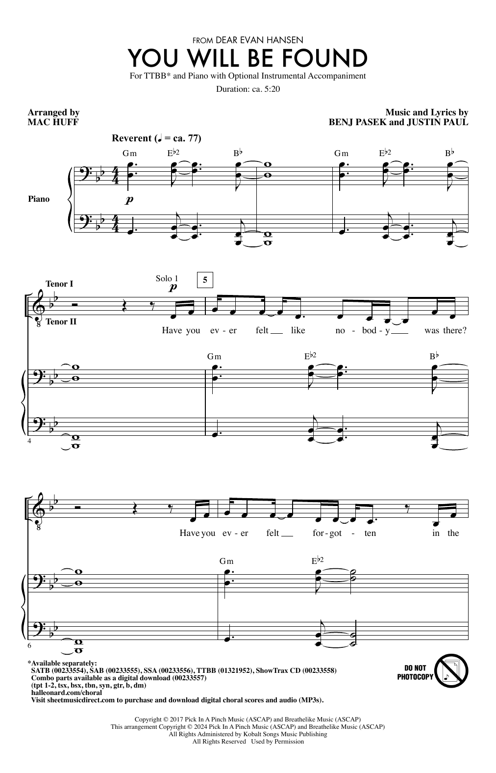 Pasek & Paul You Will Be Found (arr. Mac Huff) sheet music notes and chords. Download Printable PDF.