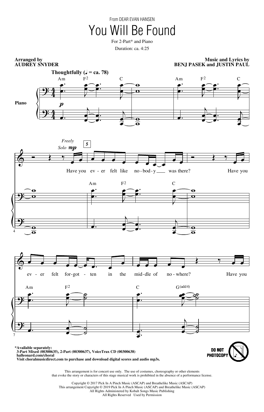 Pasek & Paul You Will Be Found (from Dear Evan Hansen) (arr. Audrey Snyder) sheet music notes and chords. Download Printable PDF.