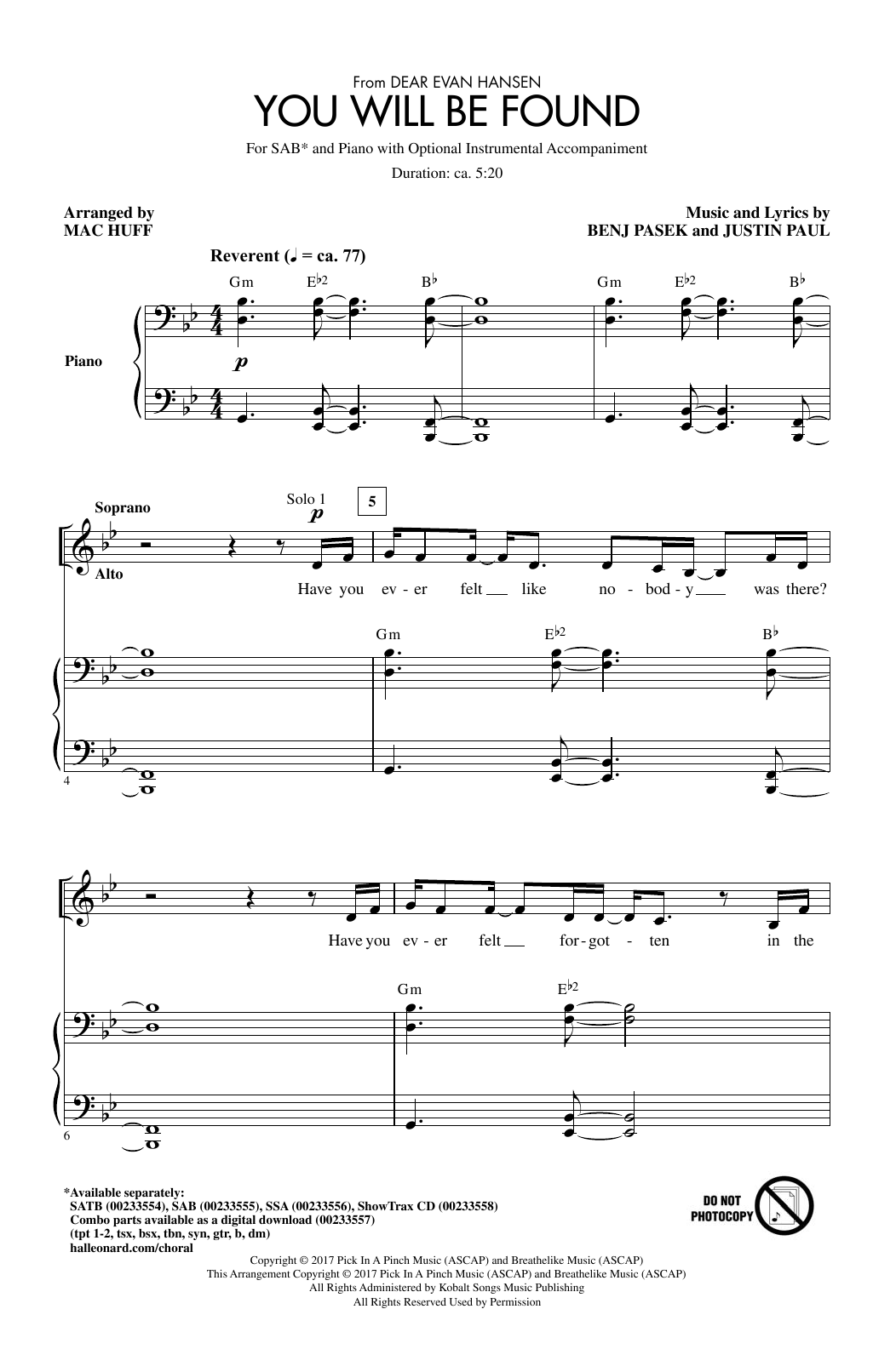 Pasek & Paul You Will Be Found (from Dear Evan Hansen) (arr. Mac Huff) sheet music notes and chords. Download Printable PDF.