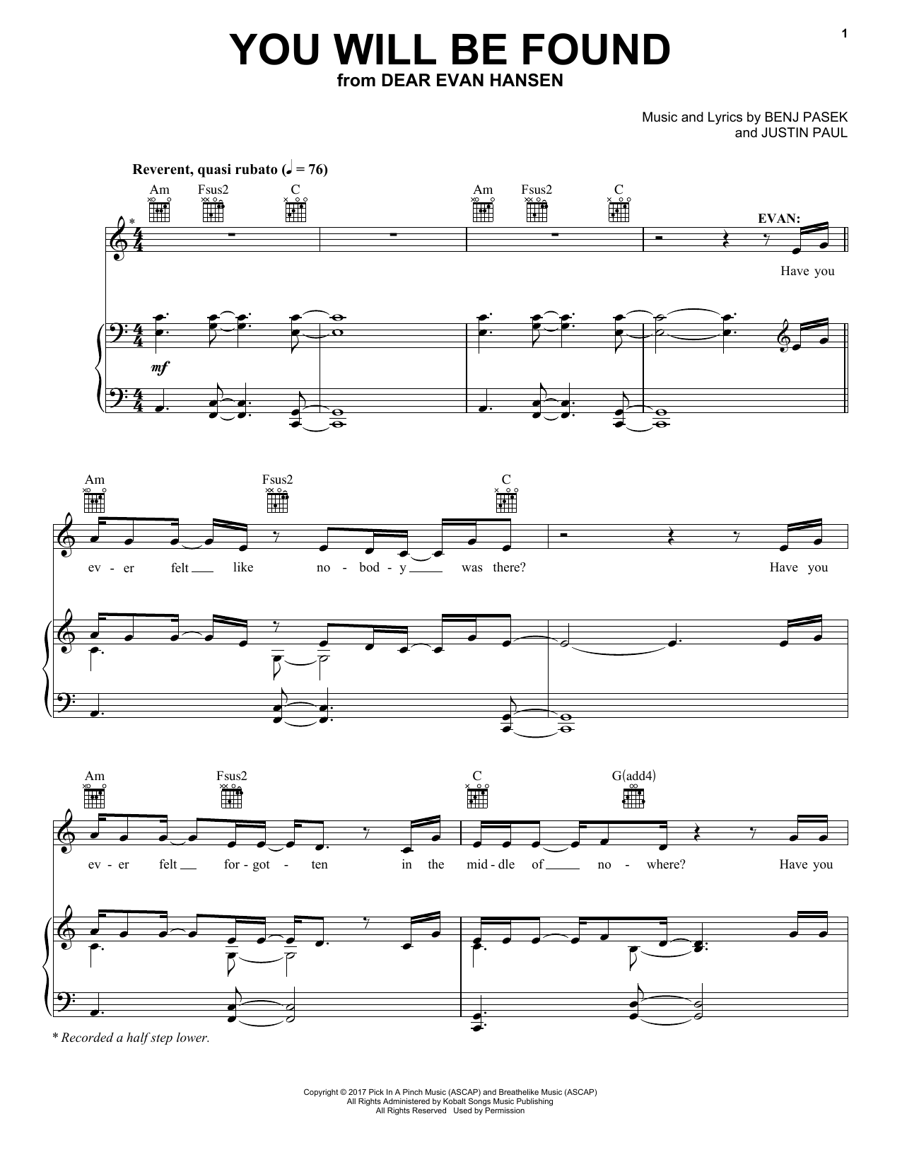 Pasek & Paul You Will Be Found (from Dear Evan Hansen) sheet music notes and chords. Download Printable PDF.