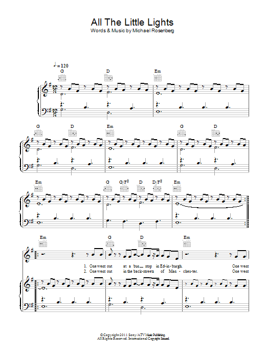 Learn to play Passenger All The Little Lights sheet music for Piano, Vocal & Guitar Chords in minutes. Price: 7.8900$ Passenger All The Little Lights sheet music notes and chords arranged for Piano, Vocal & Guitar Chords