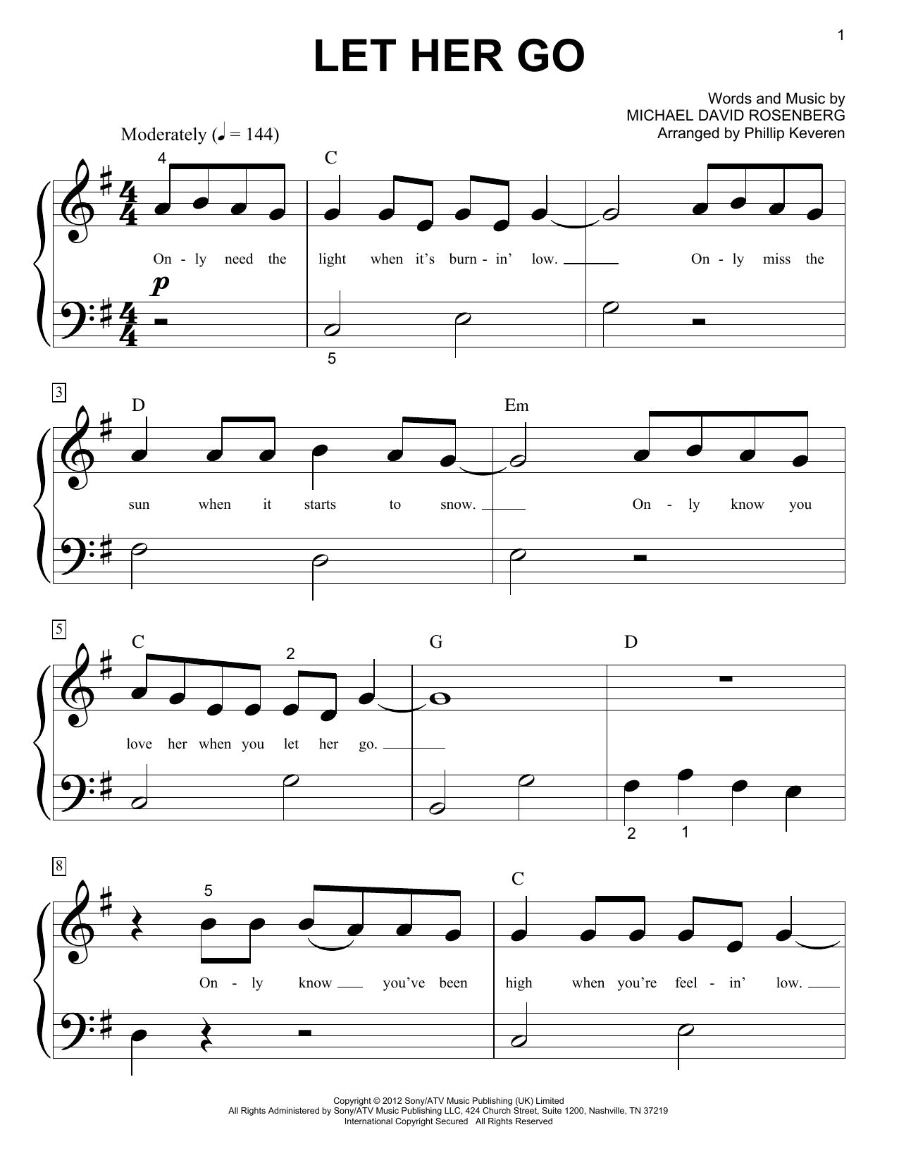 Phillip Keveren Let Her Go sheet music notes and chords. Download Printable PDF.