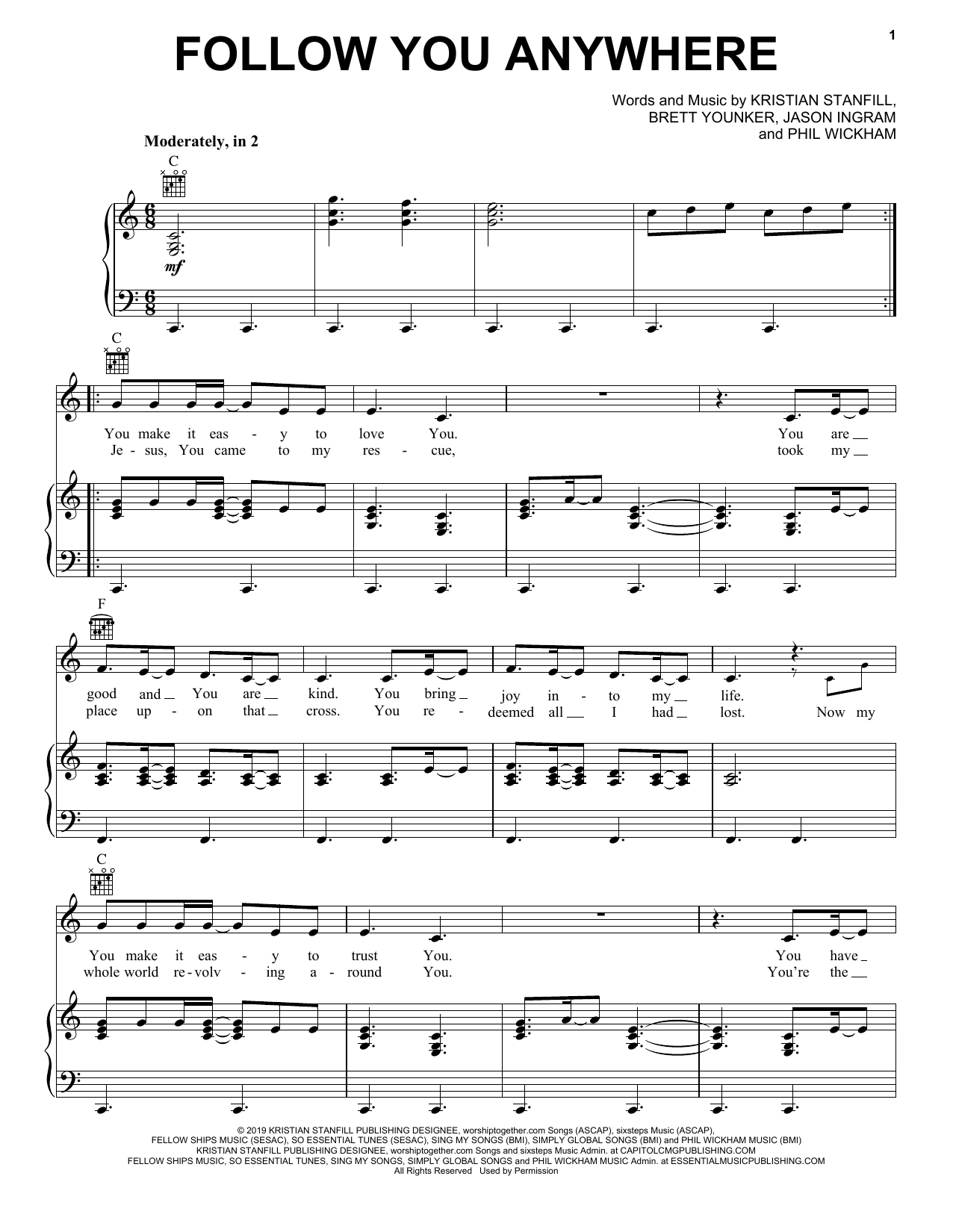 Passion Follow You Anywhere sheet music notes and chords. Download Printable PDF.