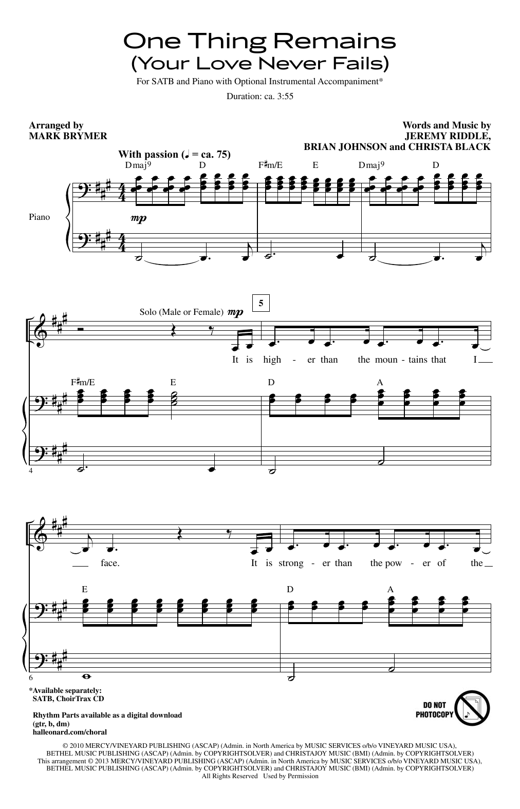 Passion One Thing Remains (Your Love Never Fails) (arr. Mark Brymer) sheet music notes and chords. Download Printable PDF.