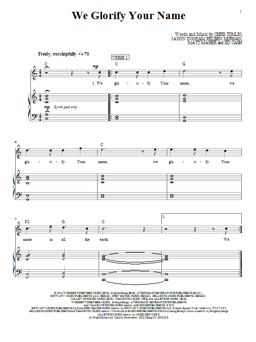 Learn to play Passion We Glorify Your Name sheet music for Piano, Vocal & Guitar Chords (Right-Hand Melody) in minutes. Price: 7.8900$ Passion We Glorify Your Name sheet music notes and chords arranged for Piano, Vocal & Guitar Chords (Right-Hand Melody)