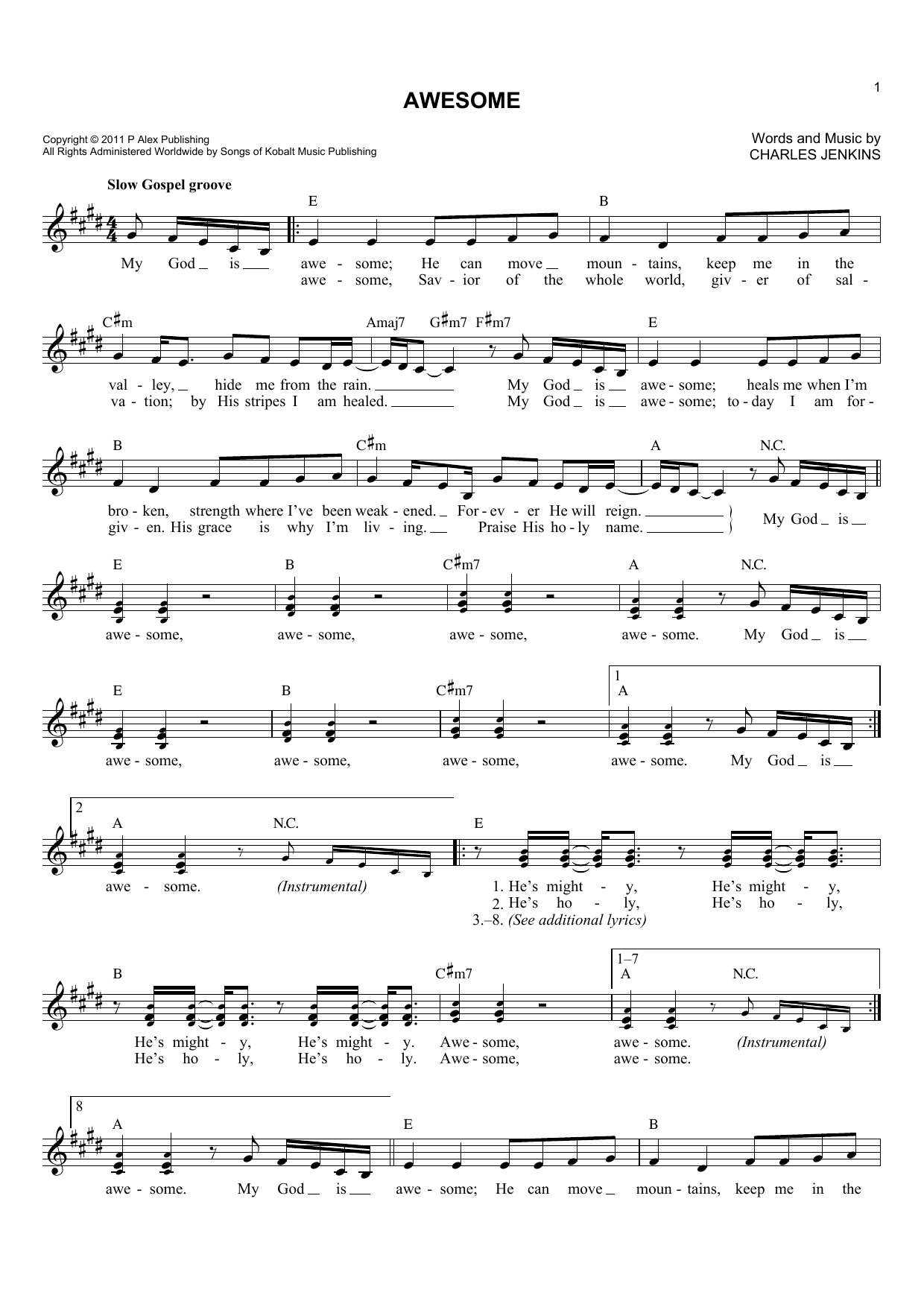 Pastor Charles Jenkins & Fellowship Chicago Awesome sheet music notes and chords. Download Printable PDF.