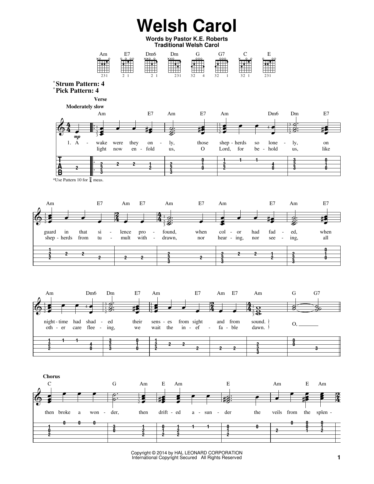 Pastor K.E. Roberts Welsh Carol sheet music notes and chords. Download Printable PDF.