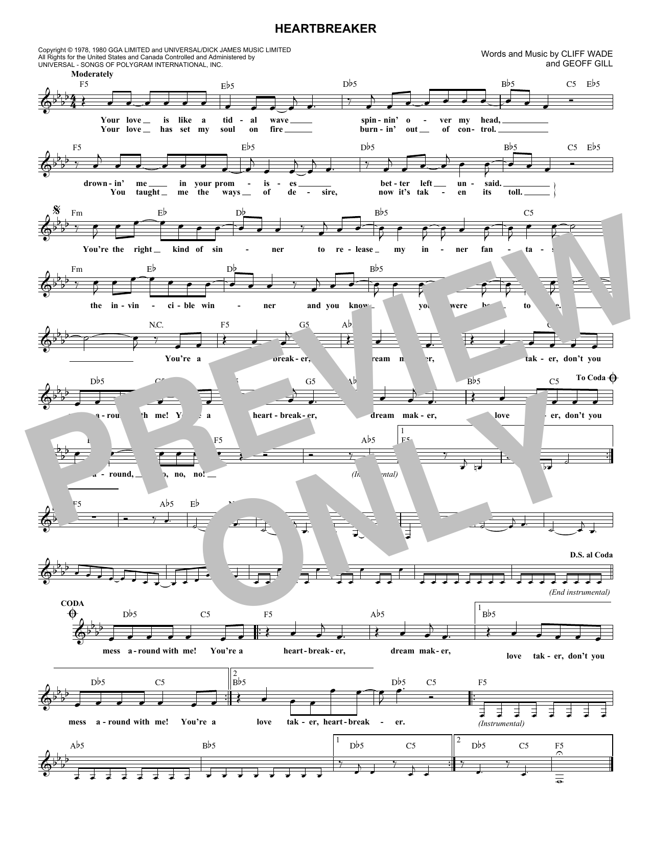 Pat Benatar Heartbreaker sheet music notes and chords. Download Printable PDF.